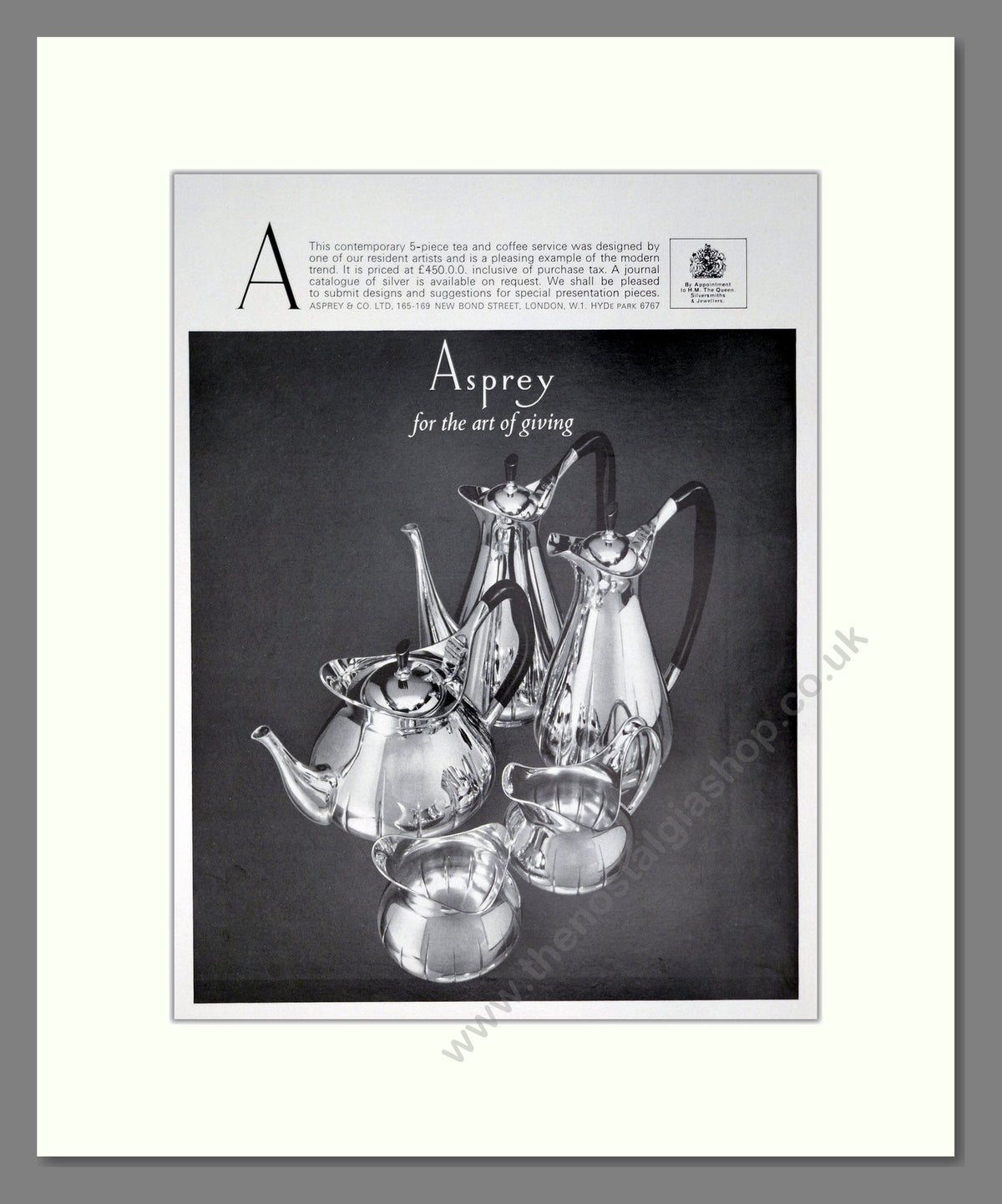 Asprey Sterling Silver Coffee Service. Original Advert 1967 (ref AD304106)
