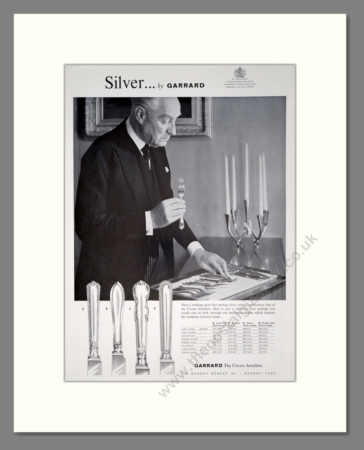 Garrard Silver Cutlery Set. Original Advert 1963 (ref AD304110)