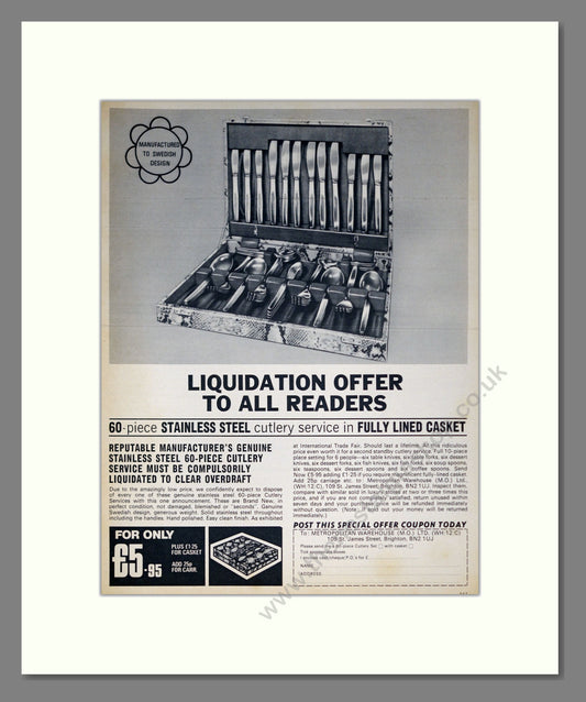 Swedish Stainless Steel Cutlery Set. Original Advert 1972 (ref AD304113)