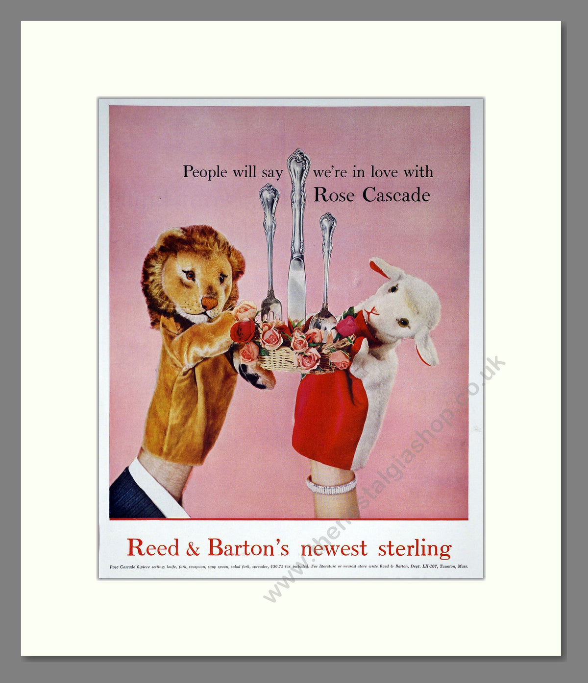Reed & Barton Sterling Cutlery, Rose Cascade. Original Advert 1957 (ref AD304131)
