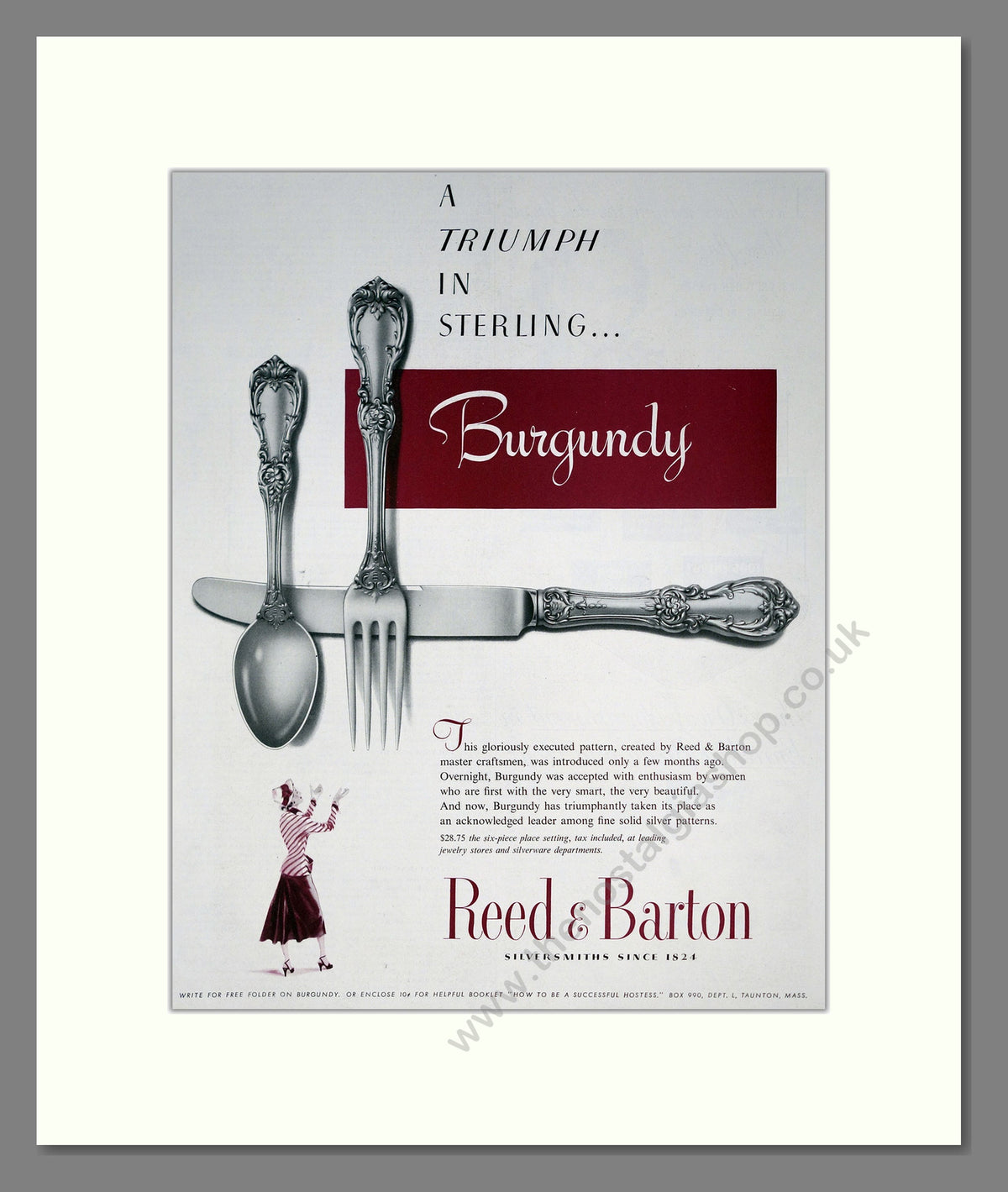 Reed & Barton Sterling Cutlery, Burgundy. Original Advert 1949 (ref AD304132)