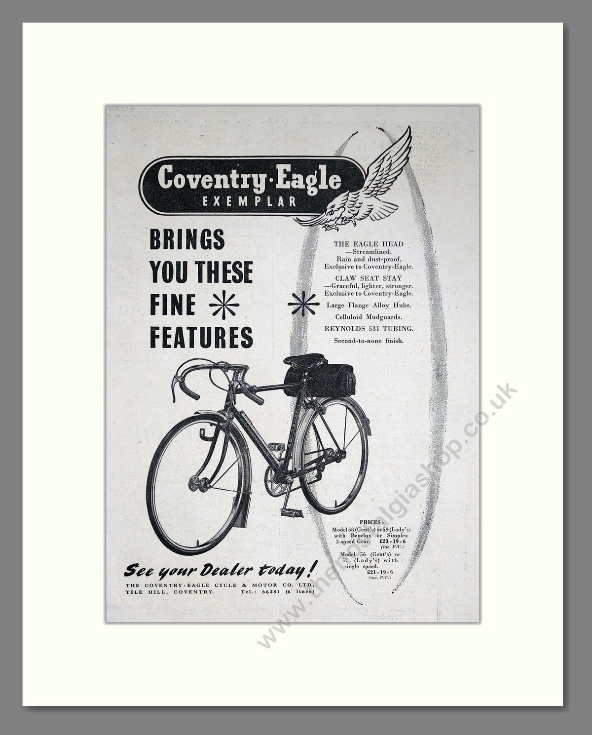 Coventry Eagle Exemplar Bicycle. Original Advert 1952 (ref AD68851)