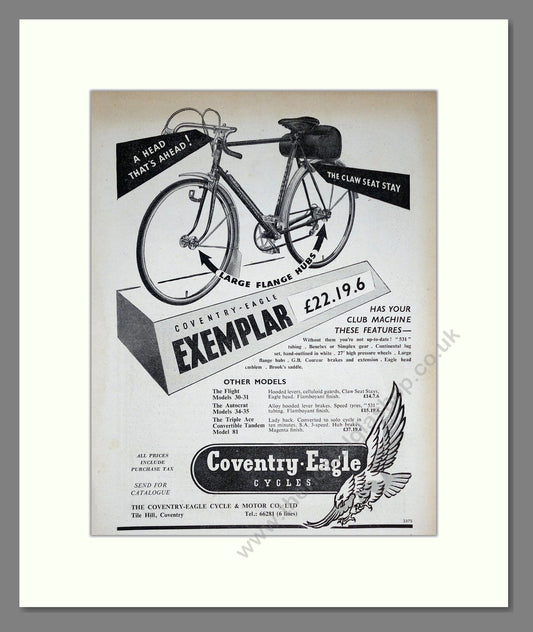 Coventry Eagle Exemplar Bicycle. Original Advert 1953 (ref AD68853)