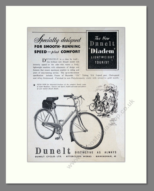 Dunelt Diadem Lightweight Tourist Cycle. Original Advert 1953 (ref AD68857)