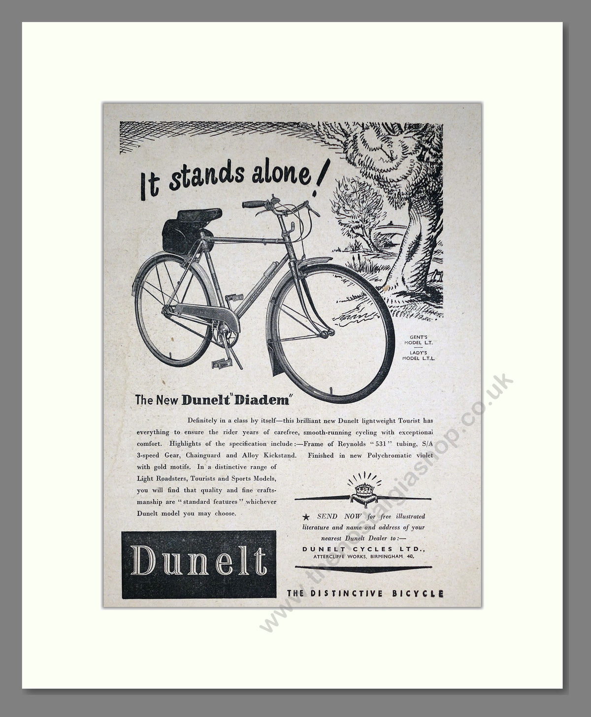 Dunelt Diadem Cycle. Original Advert 1953 (ref AD68858)