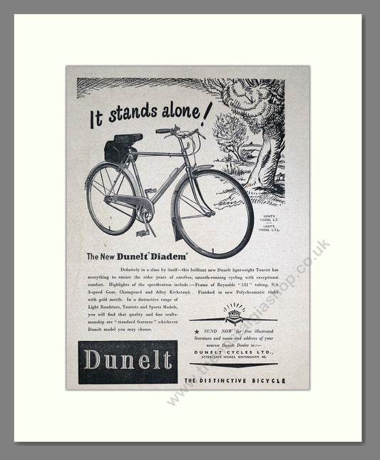Dunelt Diadem Cycle. Original Advert 1953 (ref AD68858)