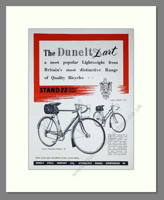 Dunelt Dart Cycle. Original Advert 1953 (ref AD68860)