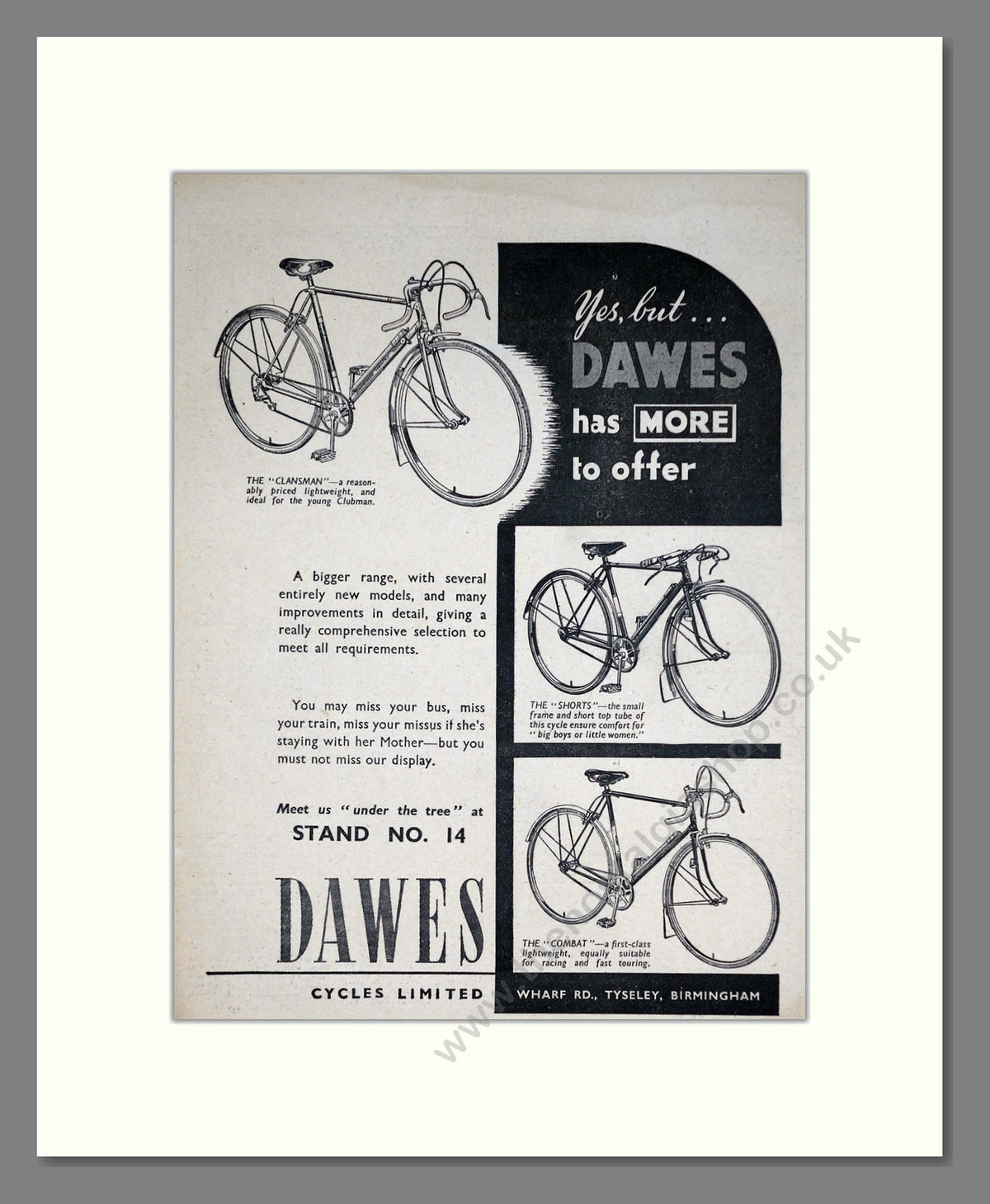 Dawes Cycle Range. Original Advert 1952 (ref AD68864)
