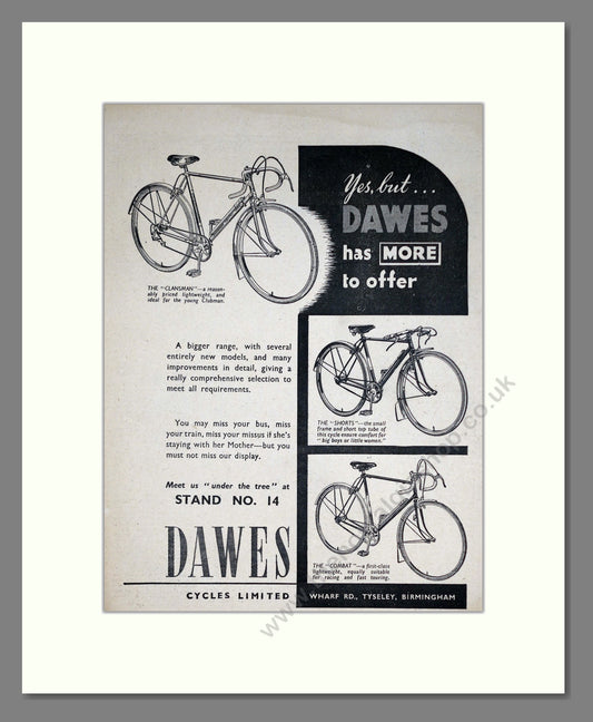 Dawes Cycle Range. Original Advert 1952 (ref AD68864)