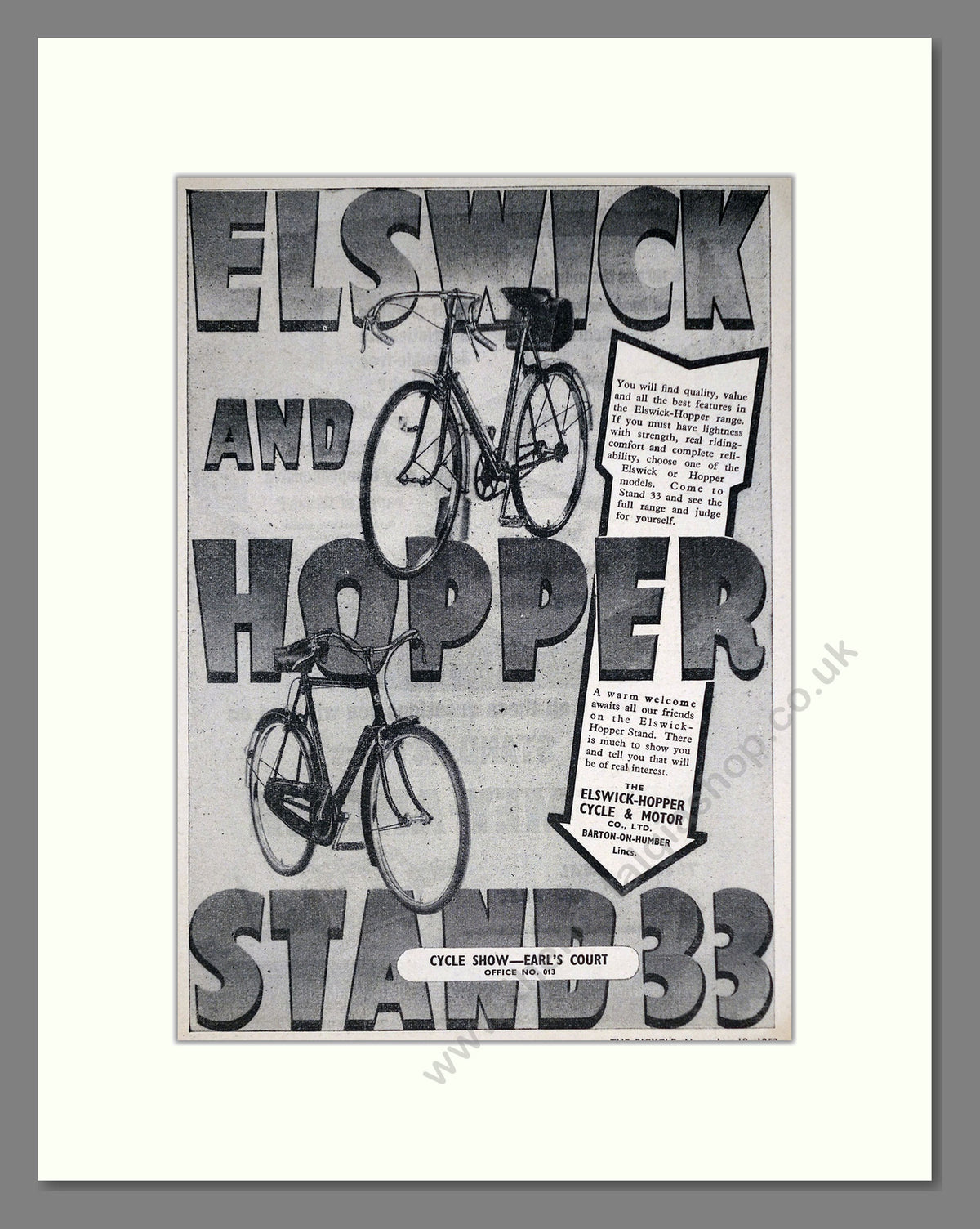 Elswick and Hopper Cycles. Original Advert 1952 (ref AD68868)