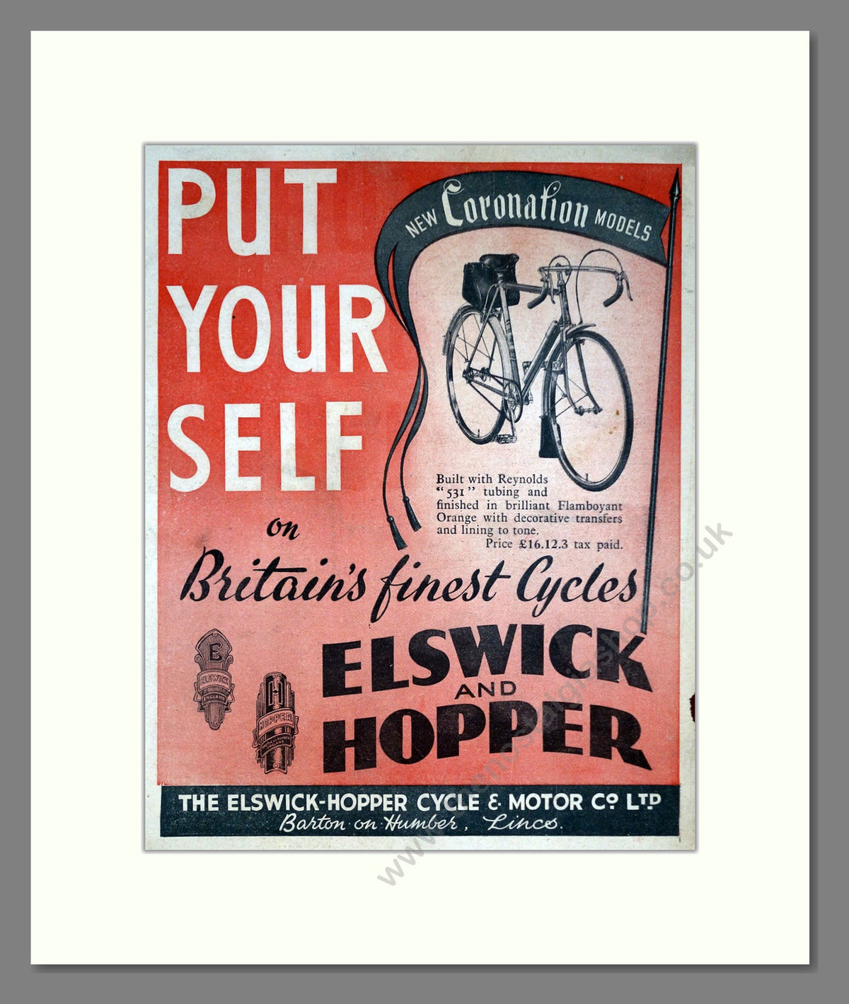 Elswick and Hopper Cycles, Coronation Models. Original Advert 1953 (ref AD68867)