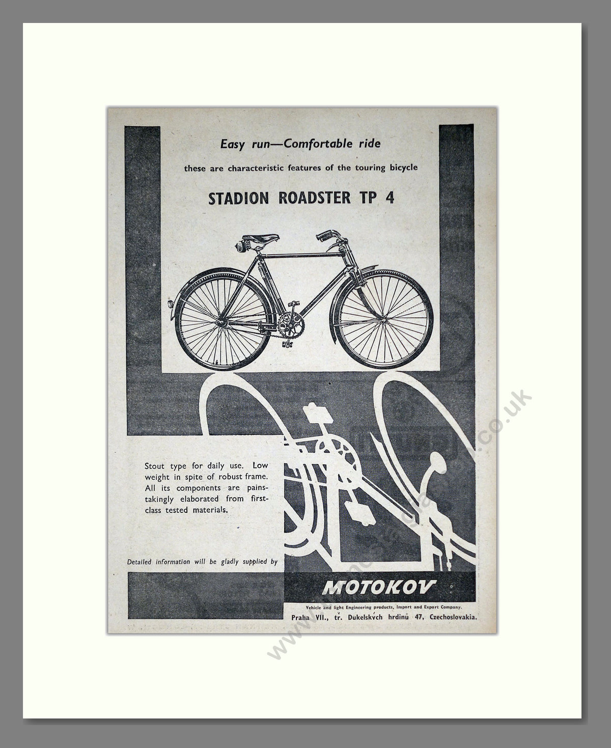 Motokov Stadion Roadster TP 4 Cycle. Original Advert 1952 (ref AD68872)