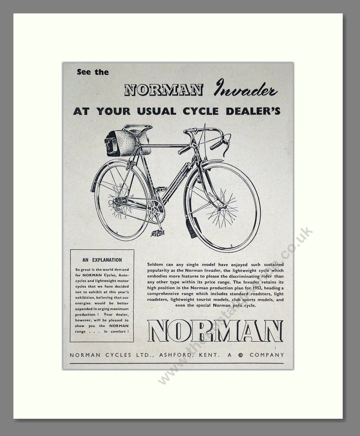 Norman Invader Cycles. Original Advert 1951 (ref AD68879)