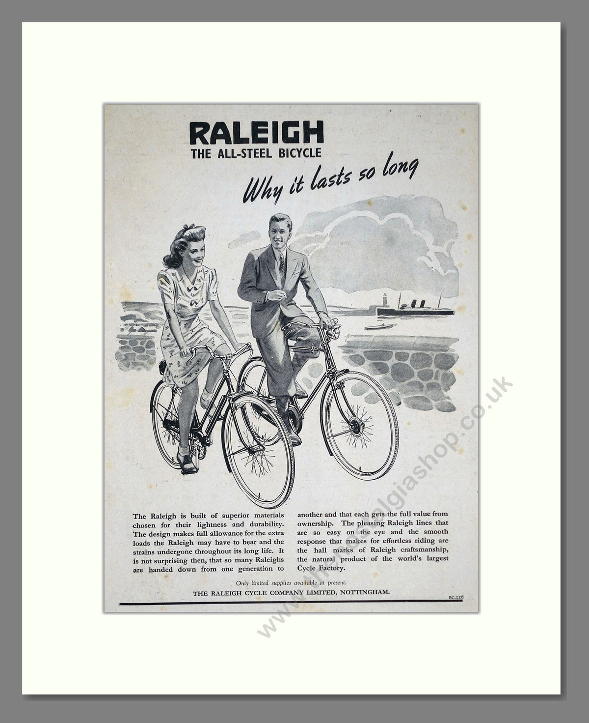Raleigh All Steel Cycle. Original Advert 1945 (ref AD68904)