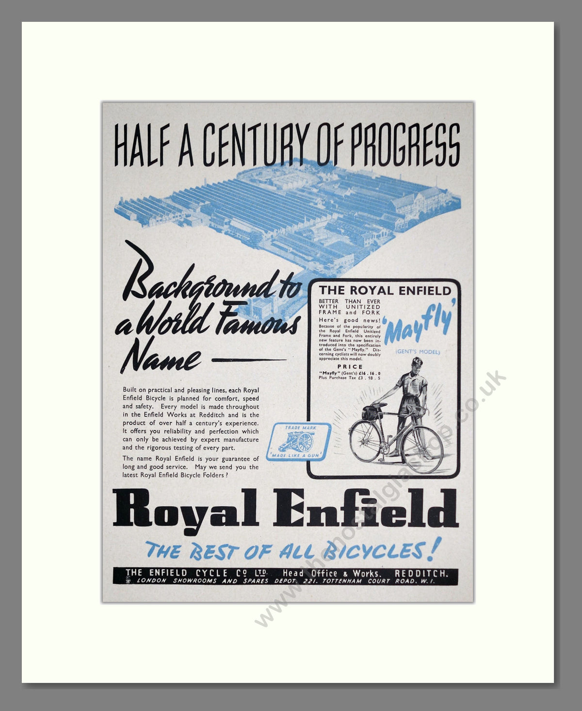 Royal Enfield Mayfly Cycle. Original Advert 1951 (ref AD68935)