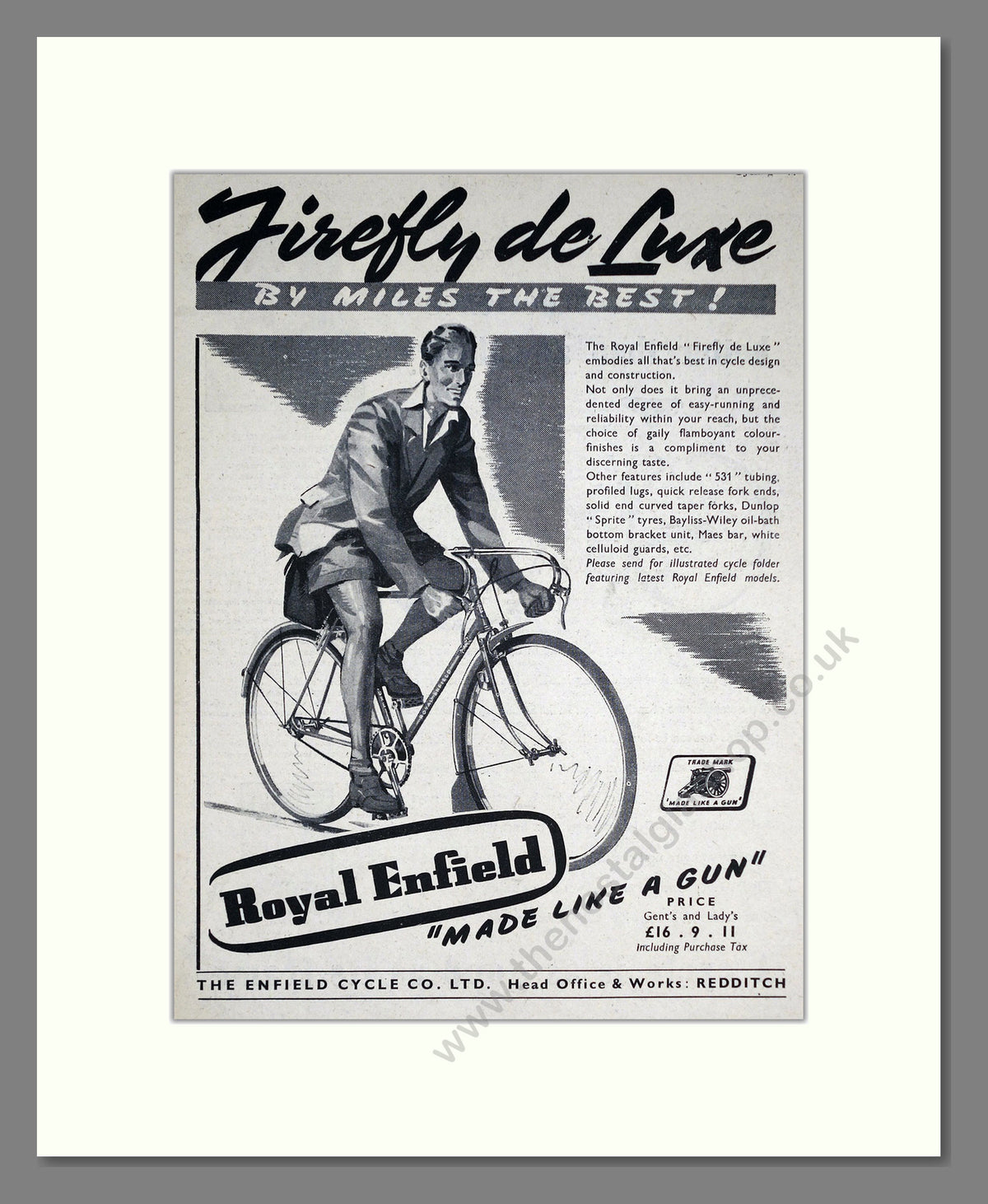 Royal Enfield Firefly De Luxe Cycle. Original Advert 1951 (ref AD68940)