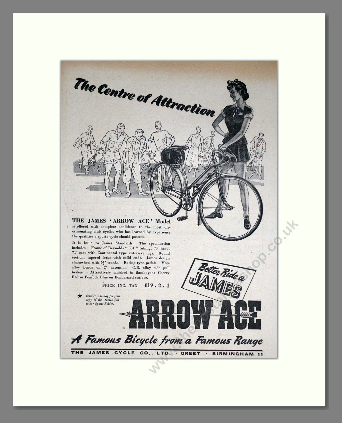 James Arrow Ace Cycle. Original Advert 1951 (ref AD69017)