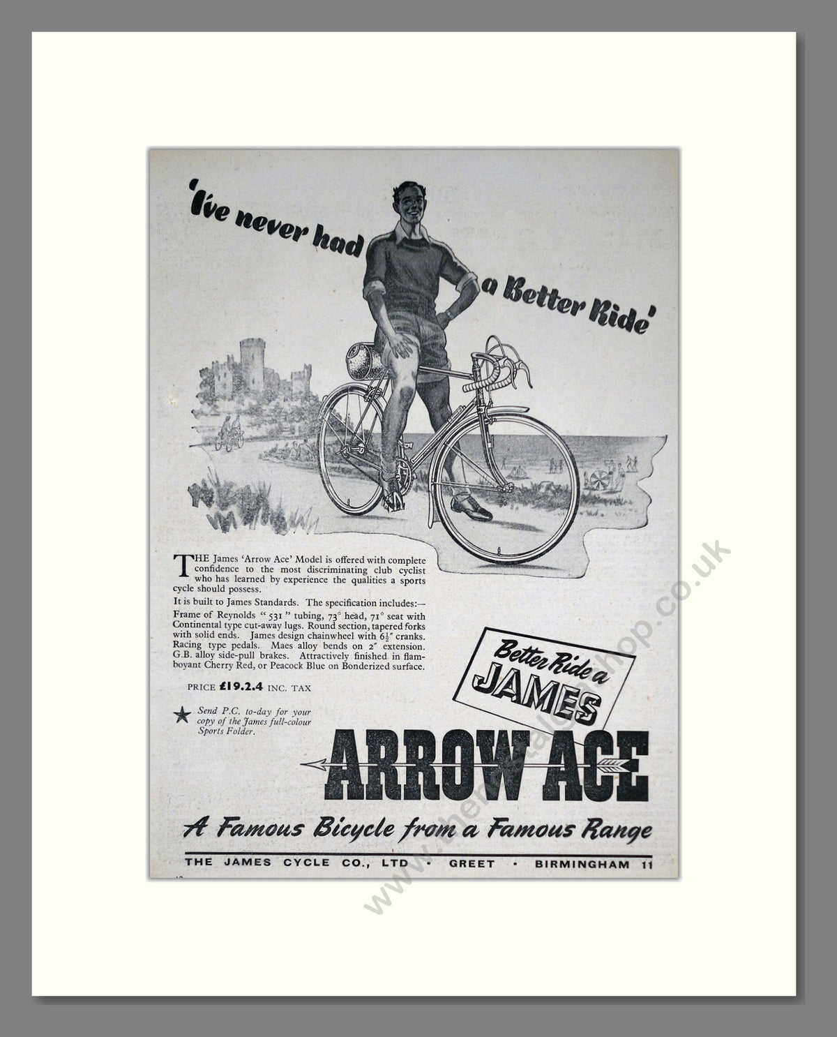 James Arrow Ace Cycle. Original Advert 1951 (ref AD69018)