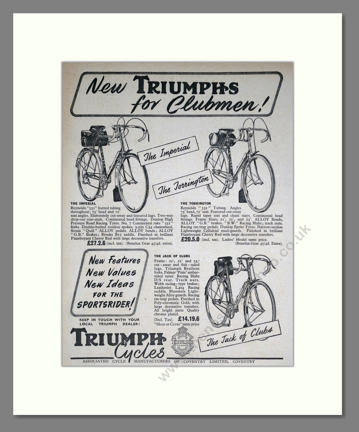 Triumph Cycle Range. Original Advert 1951 (ref AD69019)