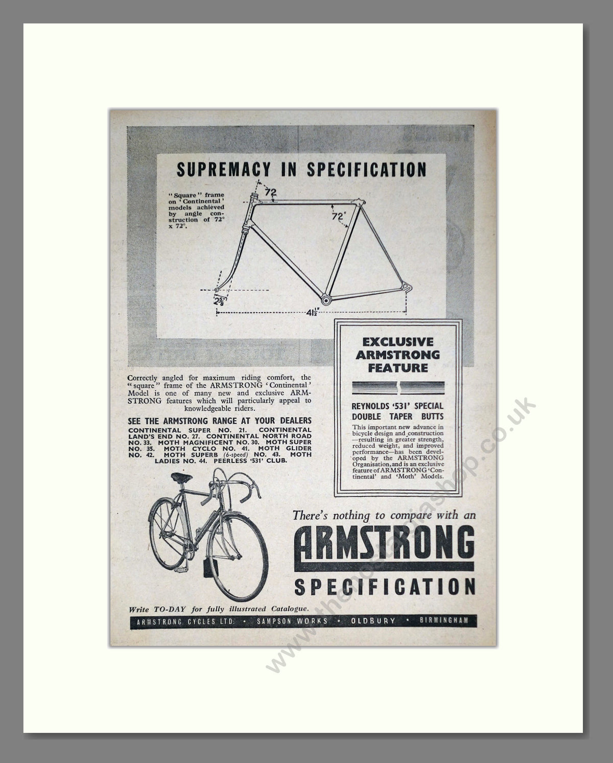 Armstrong Cycles. Original Advert 1951 (ref AD69023)