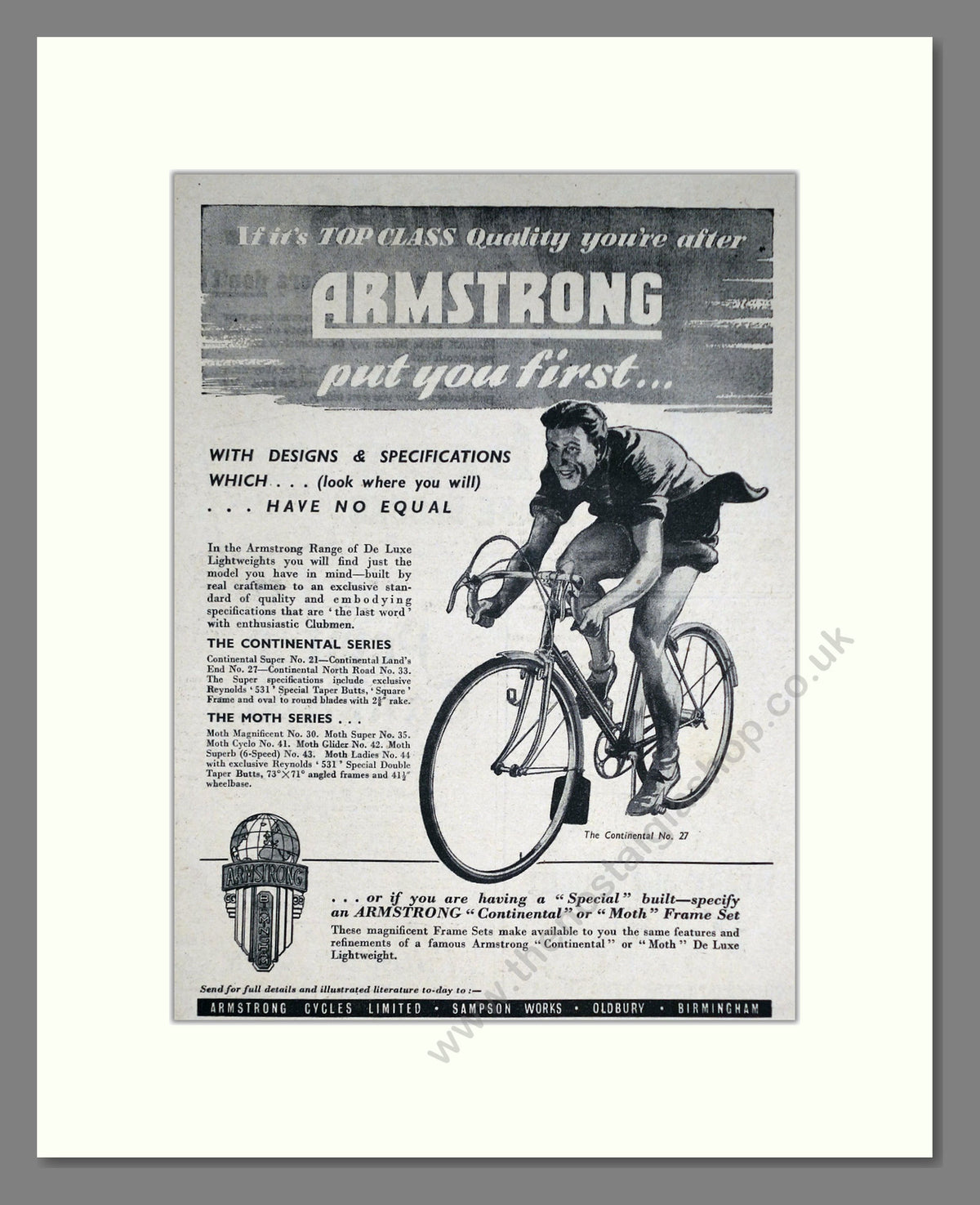 Armstrong Cycles. Original Advert 1952 (ref AD69026)