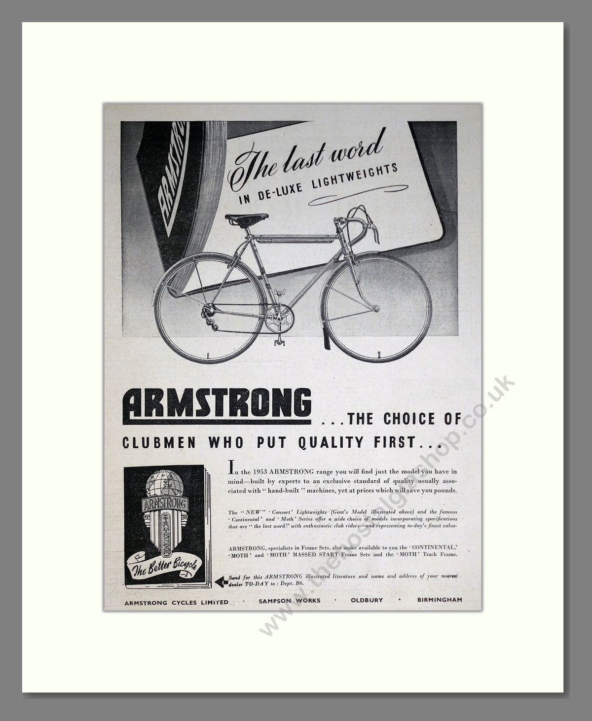 Armstrong Cycles. Original Advert 1953 (ref AD69030)