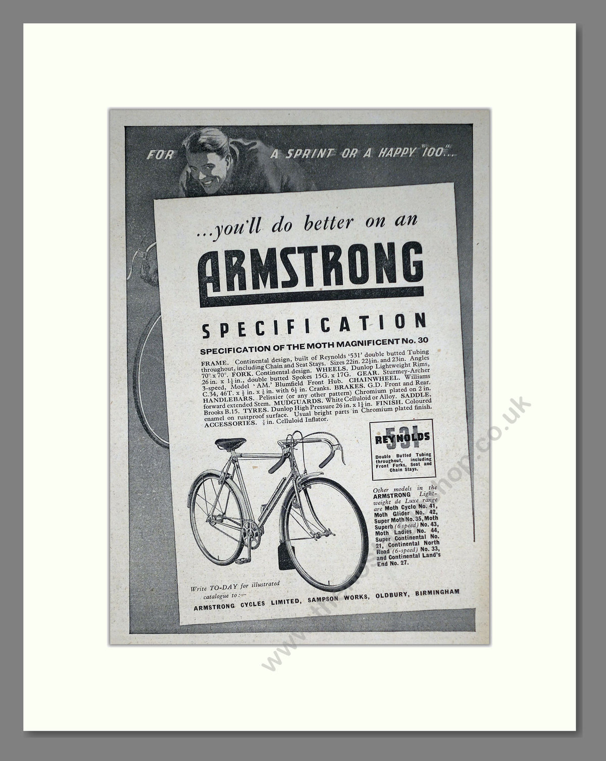 Armstrong Moth Magnificent Cycles. Original Advert 1951 (ref AD69031)