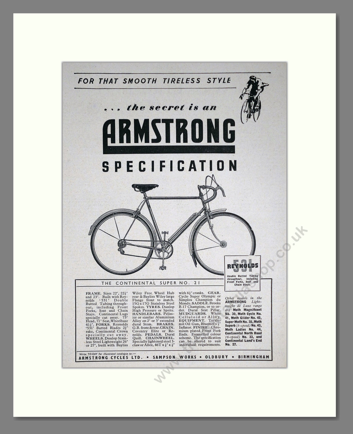 Armstrong 531 Cycles. Original Advert 1951 (ref AD69035)