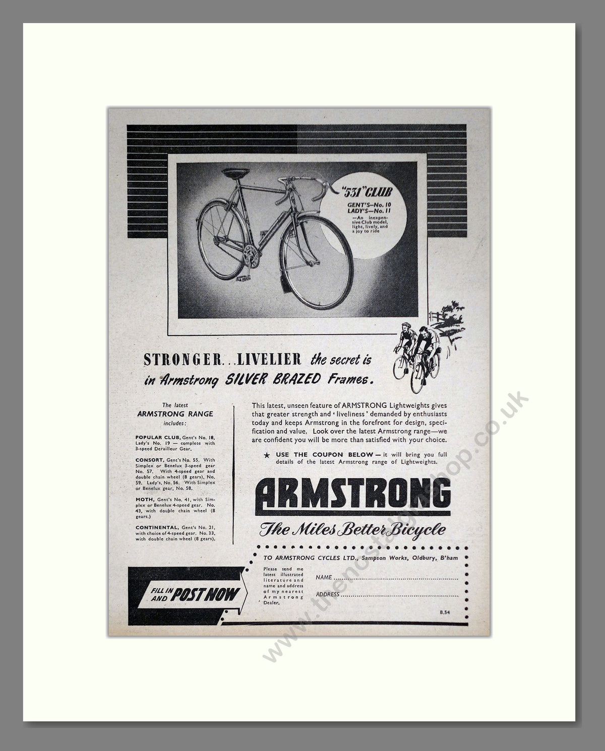 Armstrong 531 Club Cycles. Original Advert 1954 (ref AD69036)