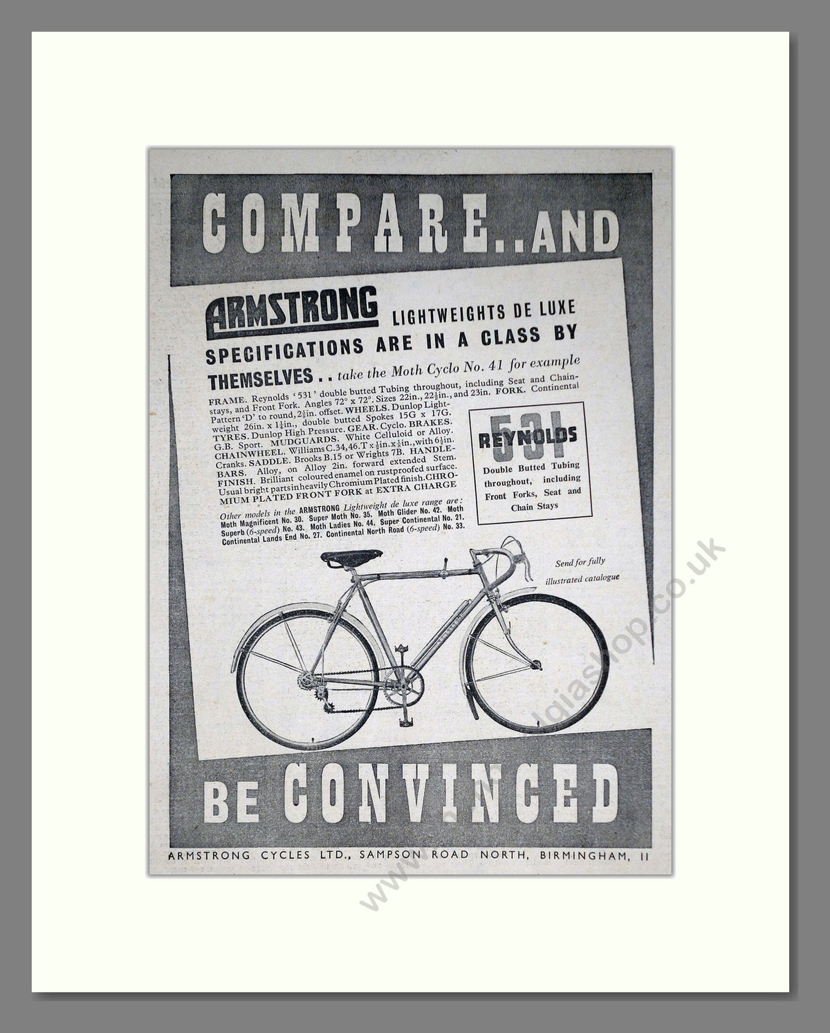 Armstrong 531 Cycles. Original Advert 1951 (ref AD69040)