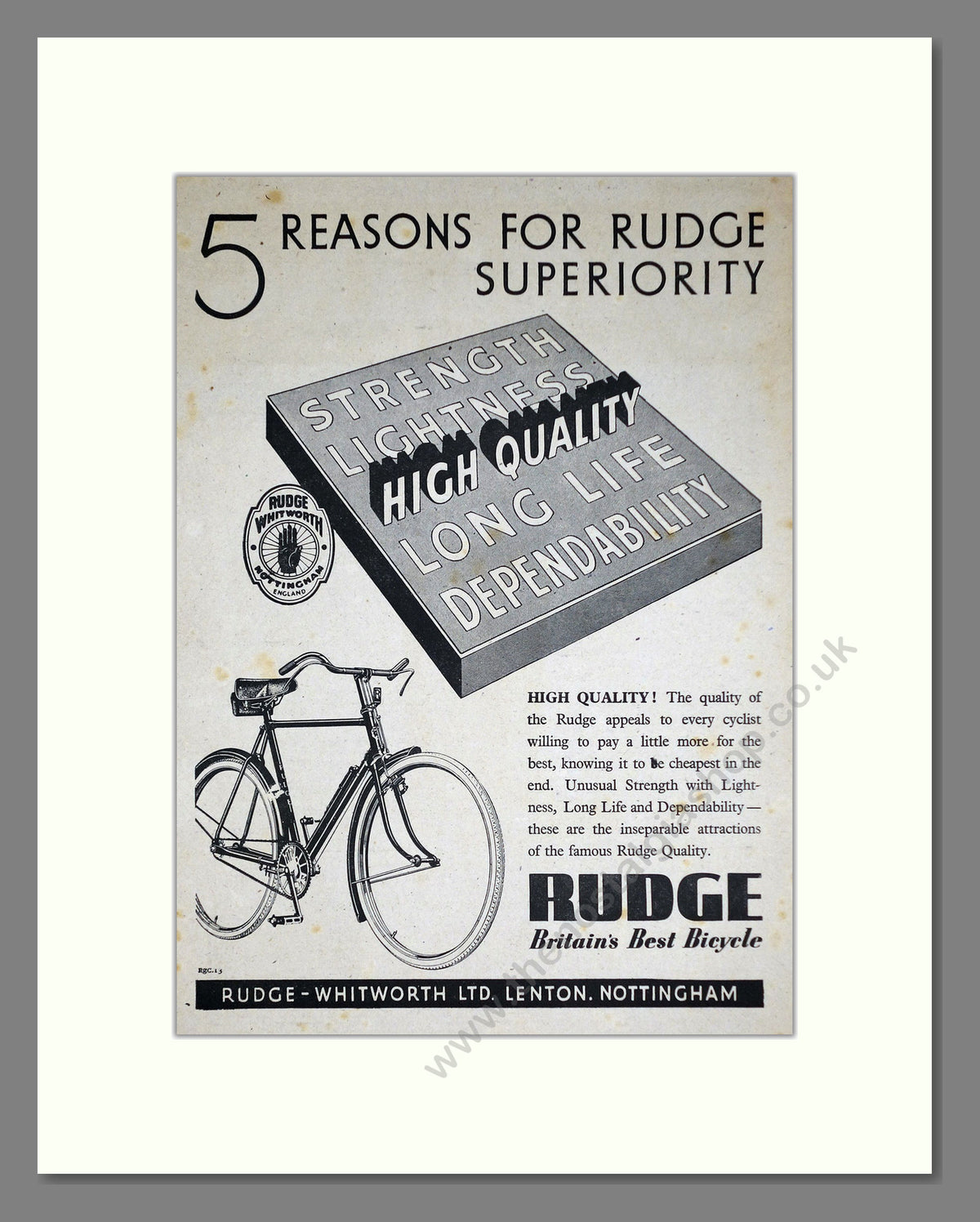 Rudge Cycles. Original Advert 1945 (ref AD69046)