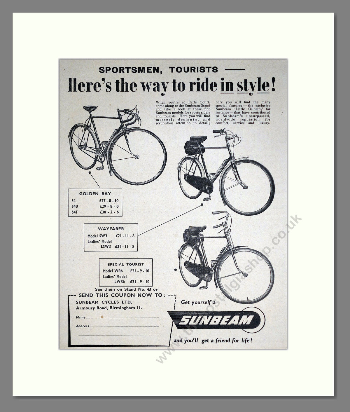 Sunbeam Cycles. Original Advert 1951 (ref AD69049)