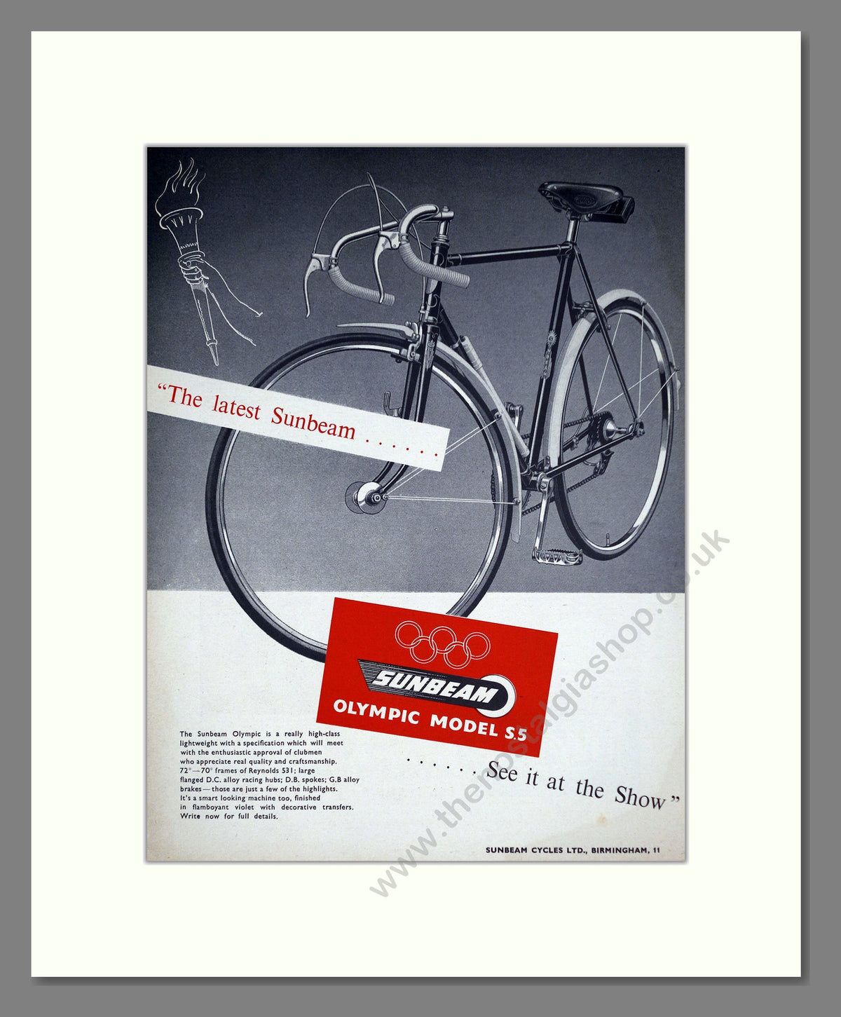 Sunbeam Olympic Model S.5 Cycle. Original Advert 1952 (ref AD69052)