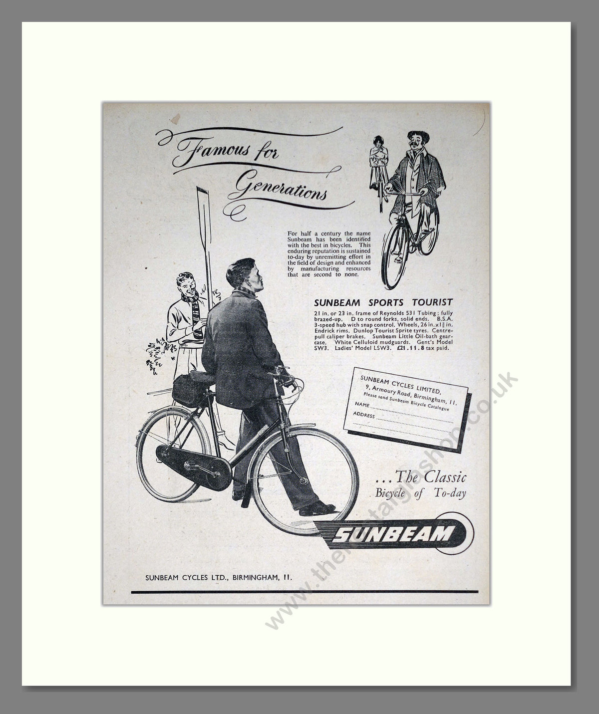 Sunbeam Sports Tourist Cycle. Original Advert 1952 (ref AD69054)