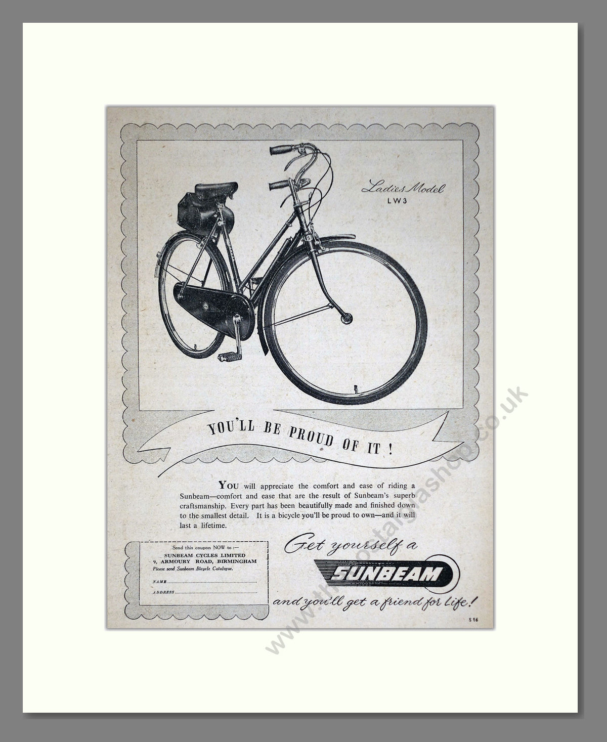 Sunbeam Ladies Model LW3 Cycles. Original Advert 1952 (ref AD69061)