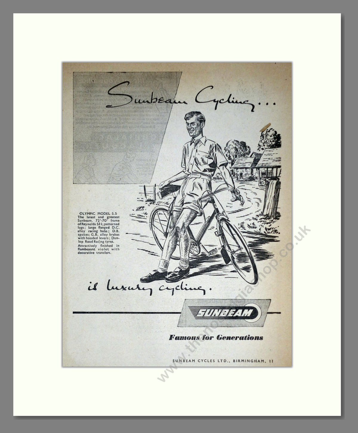 Sunbeam Cycles, Olympic Model S.5. Original Advert 1953 (ref AD69063 ...