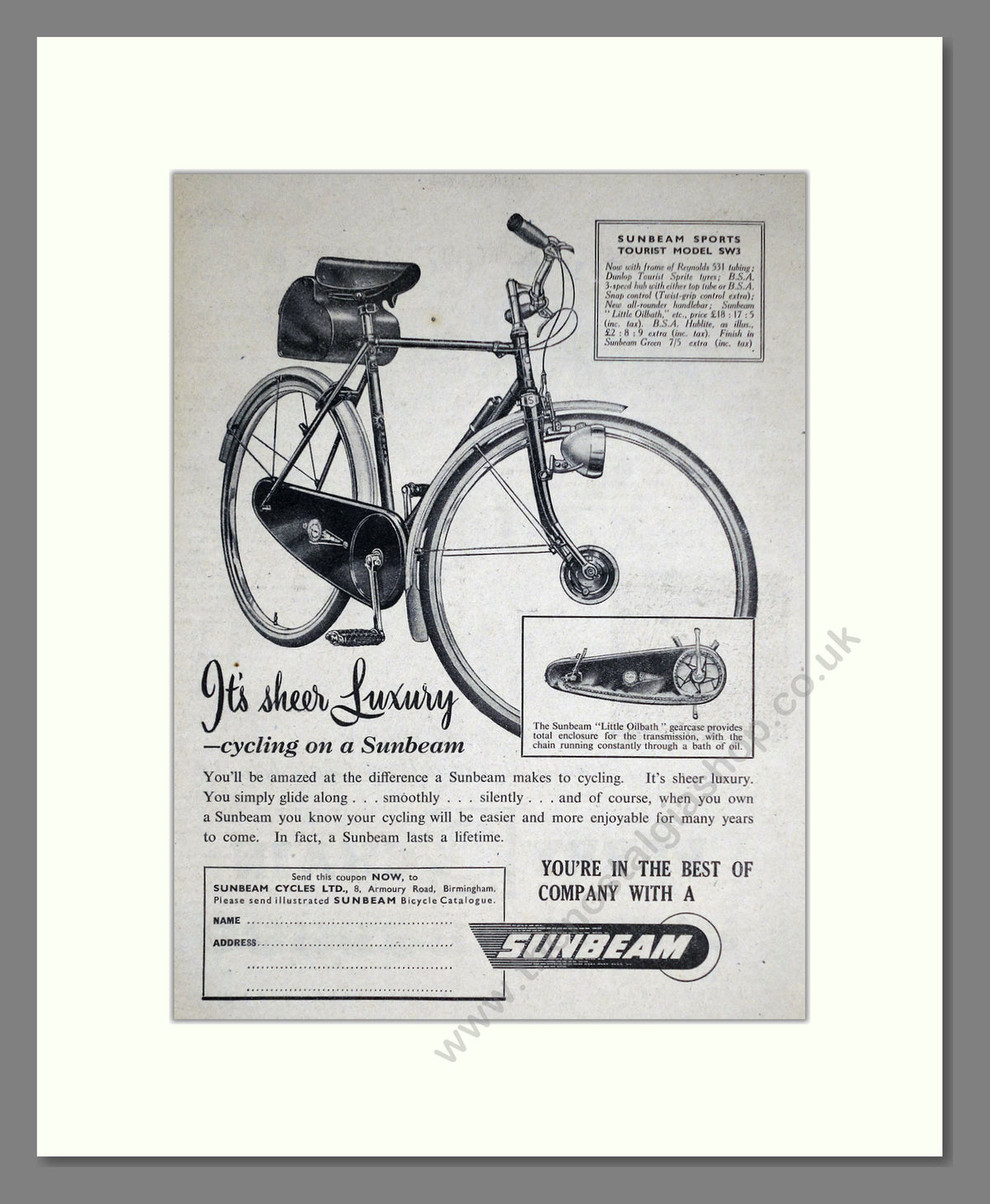 Sunbeam Sports Tourist Cycles. Original Advert 1951 (ref AD69067)