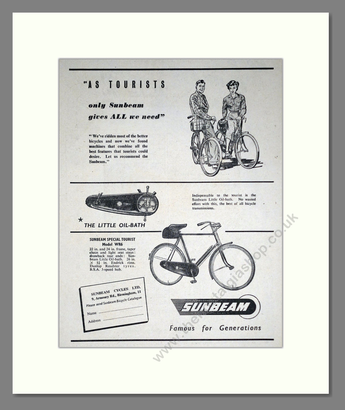 Sunbeam Cycles. Original Advert 1952 (ref AD69069)