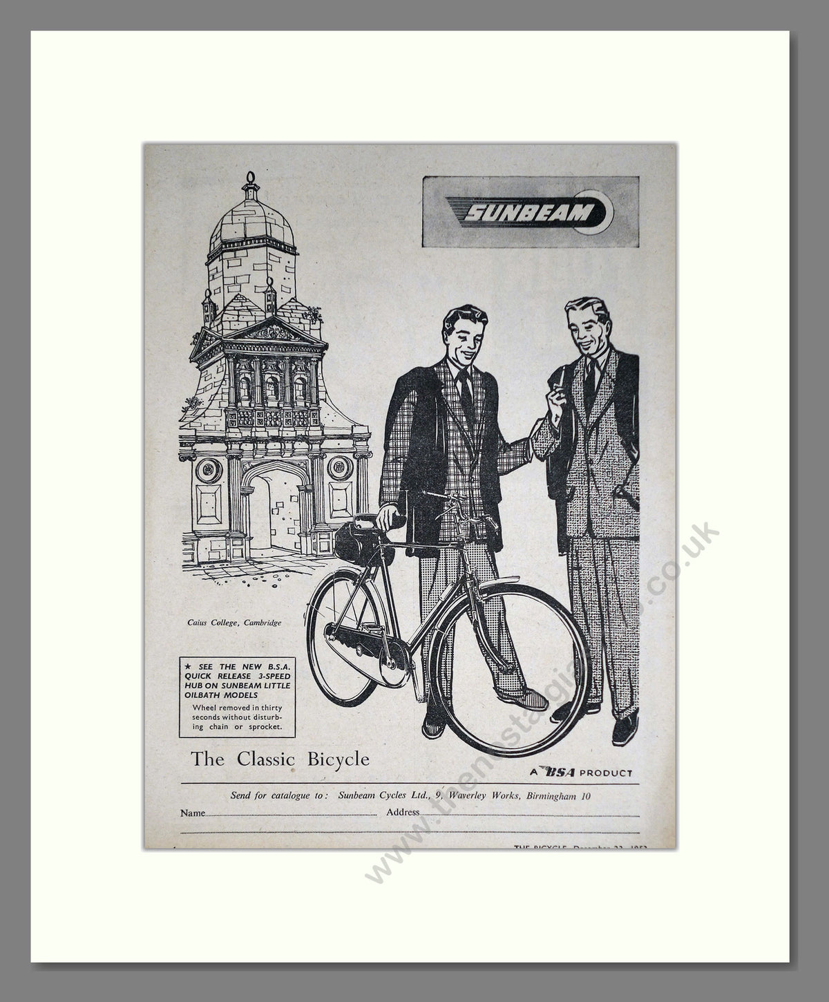 Sunbeam Cycles. Original Advert 1953 (ref AD69075)