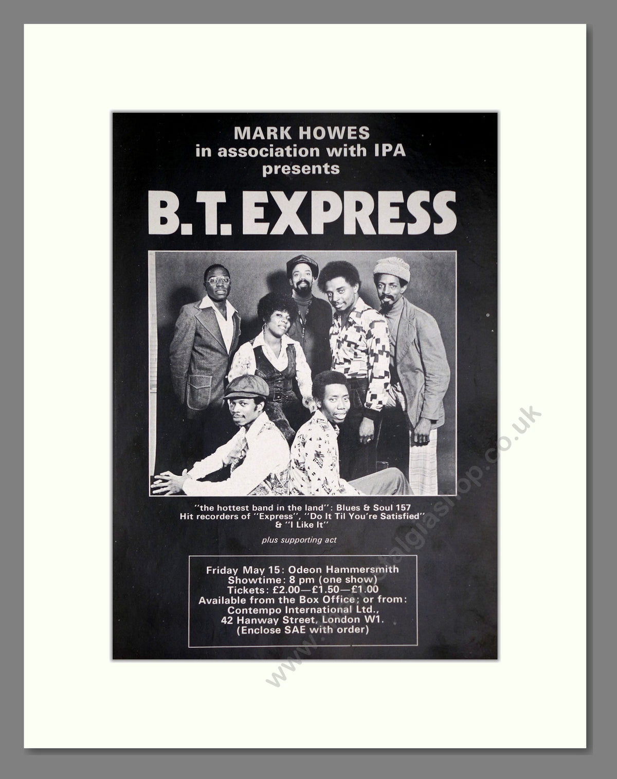 B.T. Express. UK Tour Dates. 1975 Original Advert (ref AD68946)