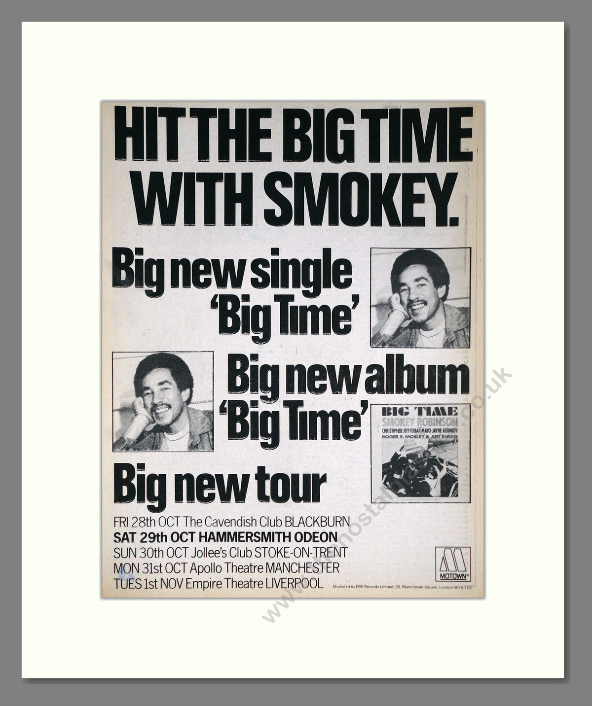 Smokey Robinson Big Time. 1977 Original Advert (ref AD68985)