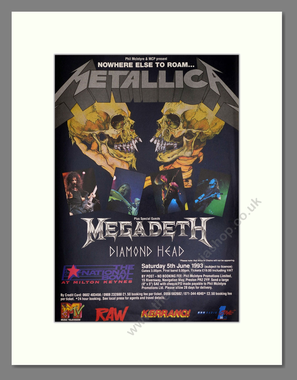 Metallica, Nowhere Else To Roam. Milton Keynes. Vintage Advert 1993 (ref AD68972)