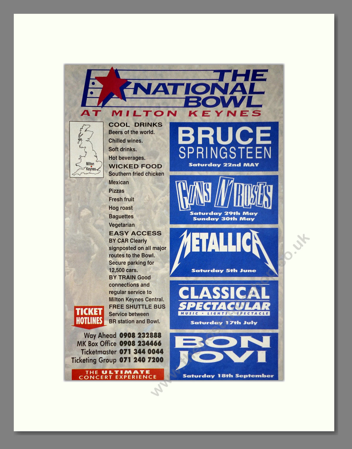 The National Bowl, Milton Keynes, Concerts. Vintage Advert 1993 (ref AD68978)