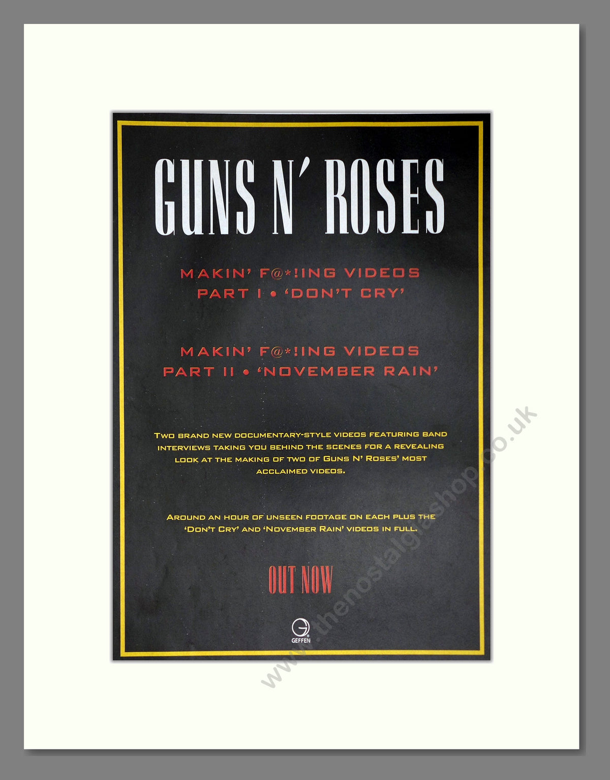 Guns N' Roses Makin' F##king Videos. 1993 Original Advert (ref AD68991)