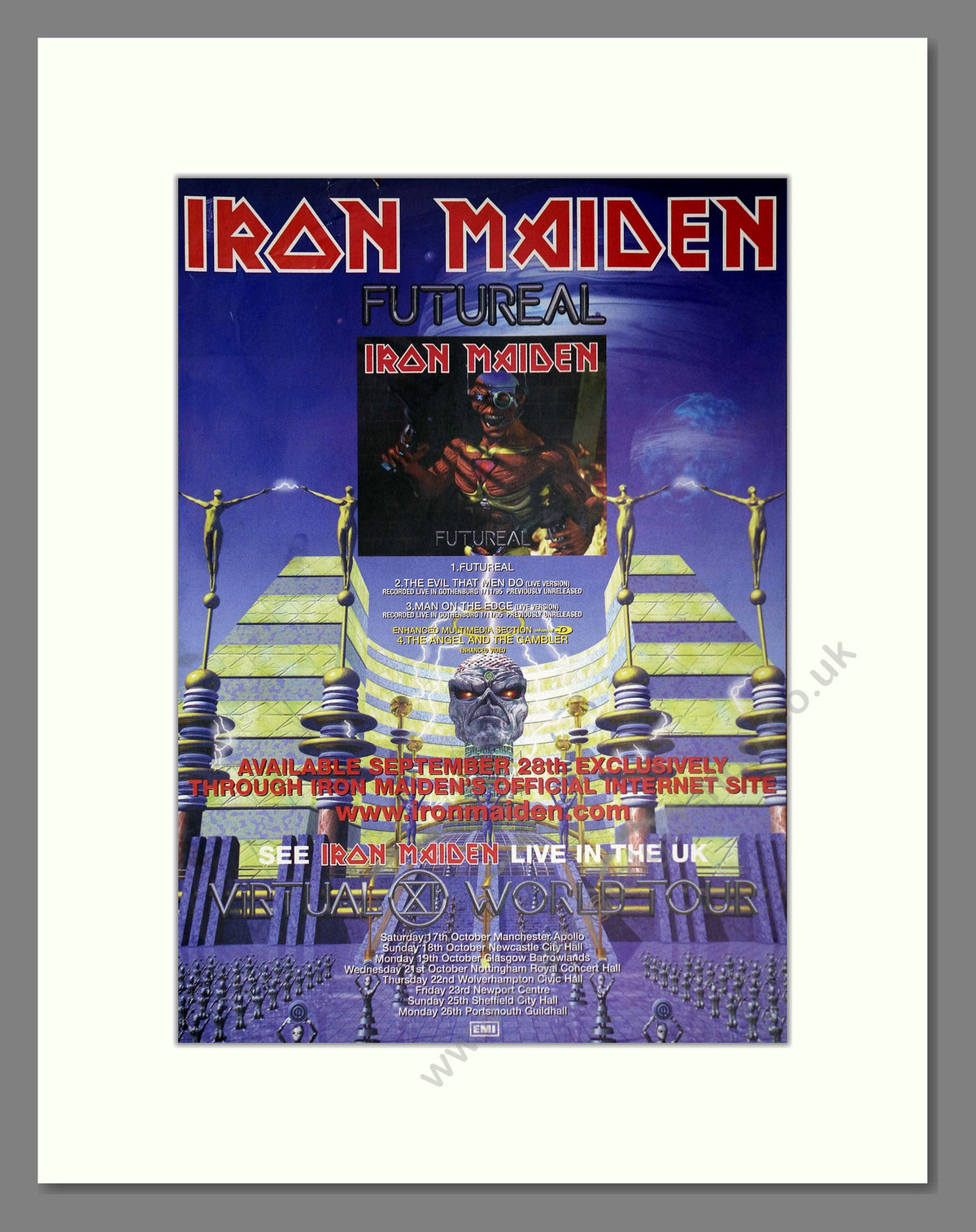 Iron Maiden Futureal Virtual XI World Tour. 1998 Original Advert (ref AD69091)