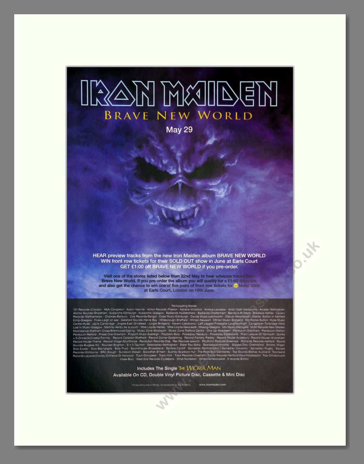 Iron Maiden Brave New World. 2000 Original Advert (ref AD69094)
