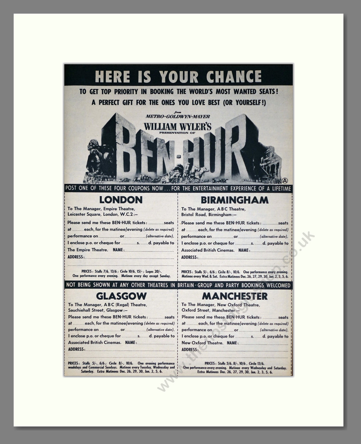 Ben-Hur. Original Advert 1961 (ref AD69098)