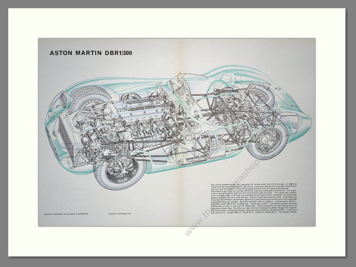 Aston Martin DBR1/300, Cut away Illustration. Original Advert 1958 (ref AD304280)