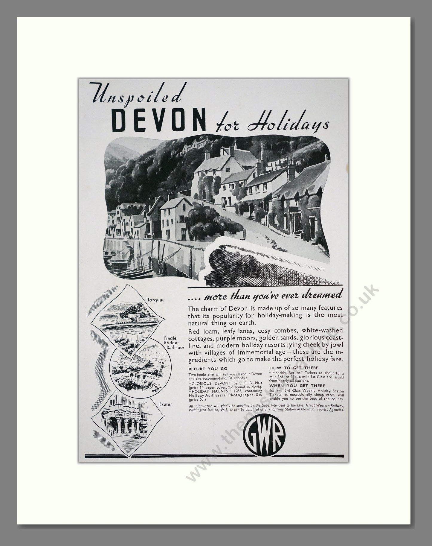 GWR - Unspoiled Devon Holidays. Vintage Advert 1935 (ref AD303625)
