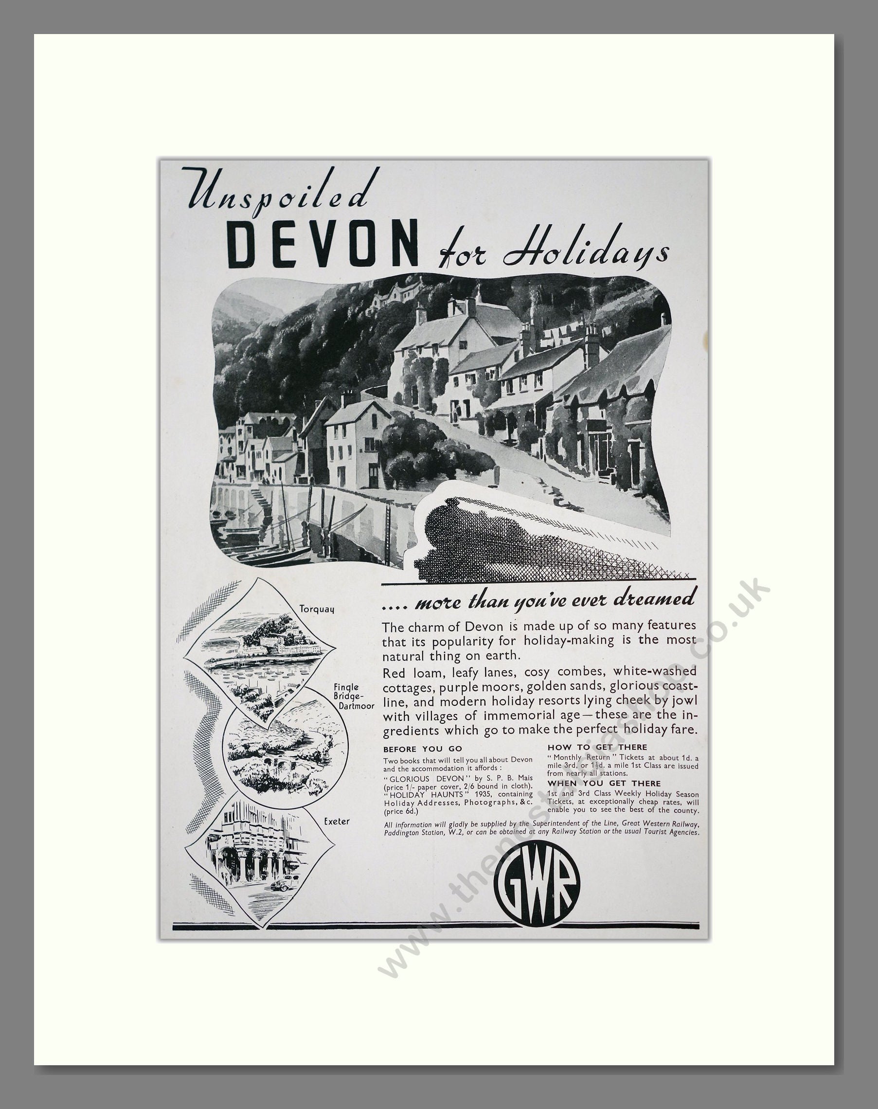 GWR - Unspoiled Devon Holidays. Vintage Advert 1935 (ref AD303625)